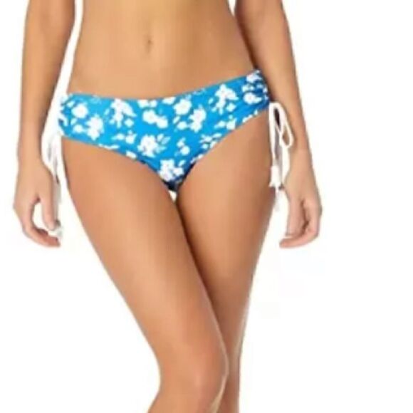 ANNE COLE Blue FloralStretch Adjustable Coverage Tie Bikini Swimsuit Bottom - Picture 3 of 10